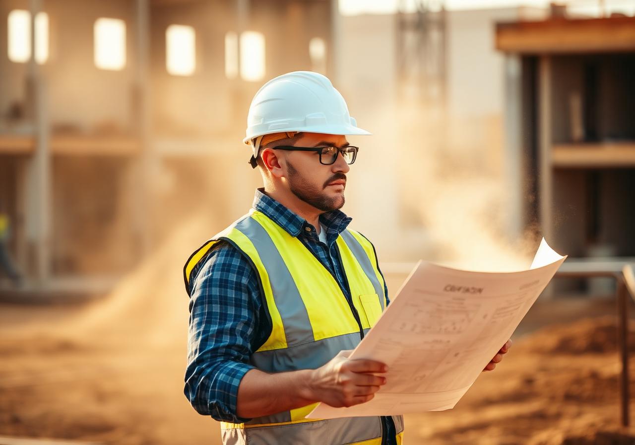 Site engineer reviewing drawings