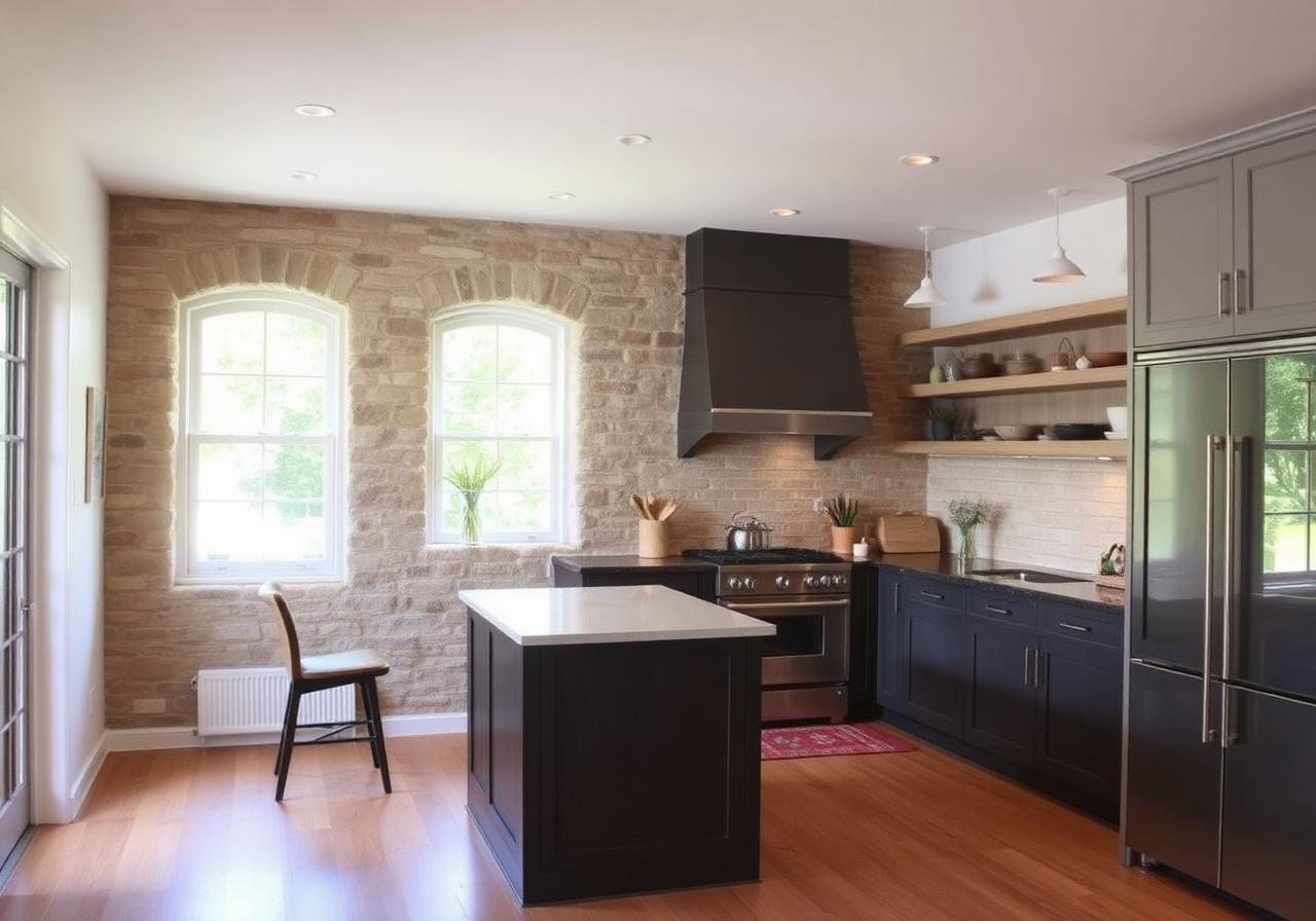 Old stone wall, new kitchen